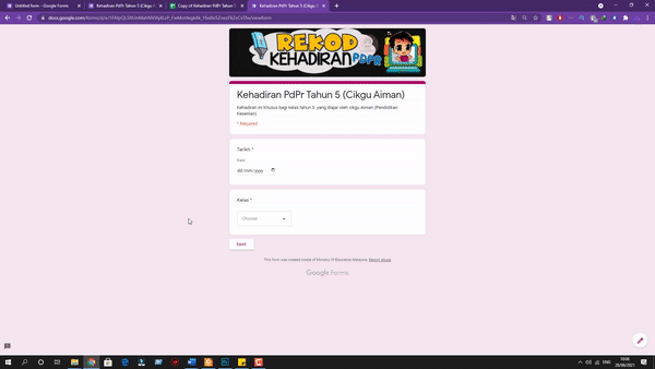 Sebaik sahaja murid mengisi Google Form, automatik kehadiran mereka akan ditanda sebagai hadir