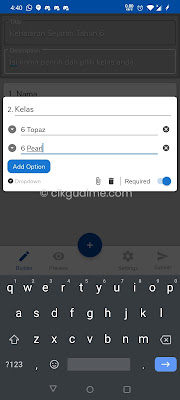Masukkan nama kelas. Dropdown menu sesuai untuk lebih dari satu kelas