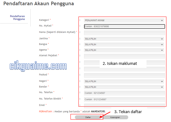 Isi maklumat dan daftar