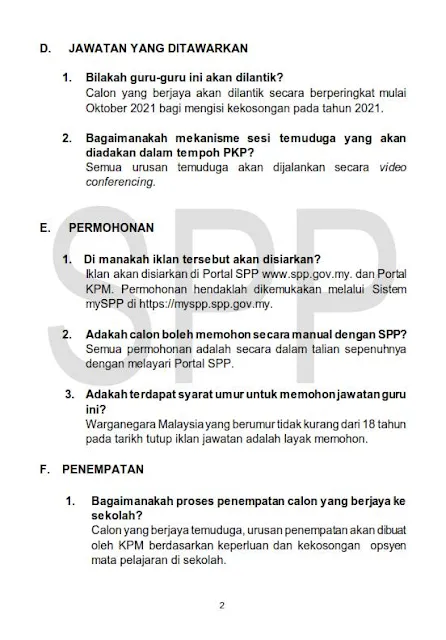 Pengambilan Pegawai Perkhidmatan Pendidikan Gred DG41 Tahun 2021