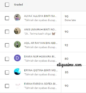 Semak hasil kerja beserta dengan komen