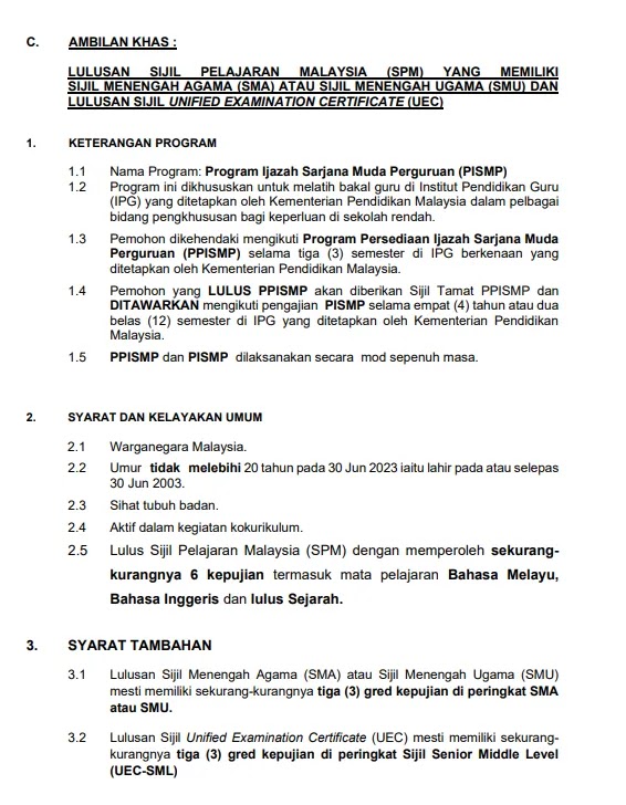 Syarat Kemasukan IPG